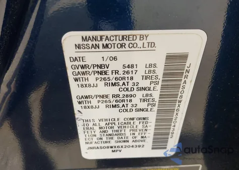 2006 Infiniti Fx35 из США, поврежденный, VIN JNRAS08WX6X204392